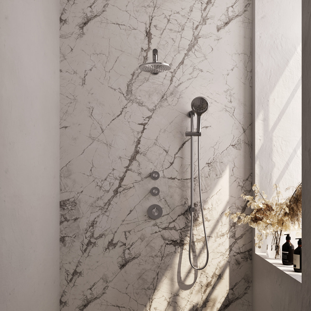 Brauer 5-NG-115 - Geborsteld RVS PVD / 3-standen handdouche / 20 cm | Rechte wandarm | Met glijstang