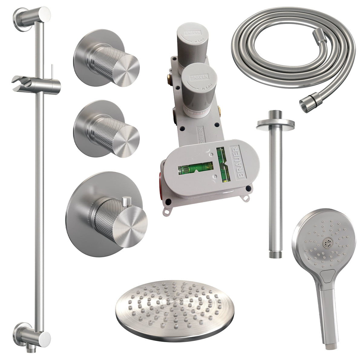 Brauer 5-NG-119 - Geborsteld RVS PVD / 3-standen handdouche / 20 cm | Plafondarm | Met glijstang