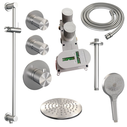 Brauer 5-NG-119 - Geborsteld RVS PVD / 3-standen handdouche / 20 cm | Plafondarm | Met glijstang