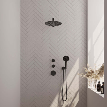 Brauer 5-S-104 - Mat zwart / 3-standen handdouche / 30 cm | Rechte wandarm | Zonder glijstang