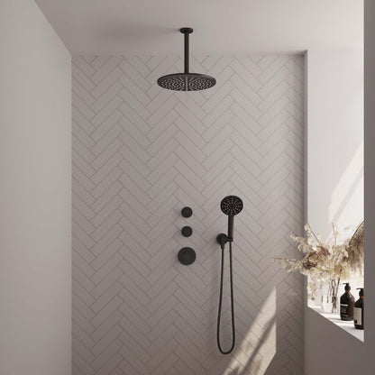 Brauer 5-S-108 - Mat zwart / 3-standen handdouche / 30 cm | Plafondarm | Zonder glijstang