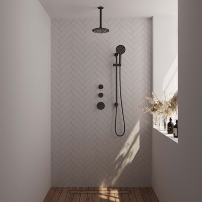 Brauer 5-S-119 - Mat zwart / 3-standen handdouche / 20 cm | Plafondarm | Met glijstang