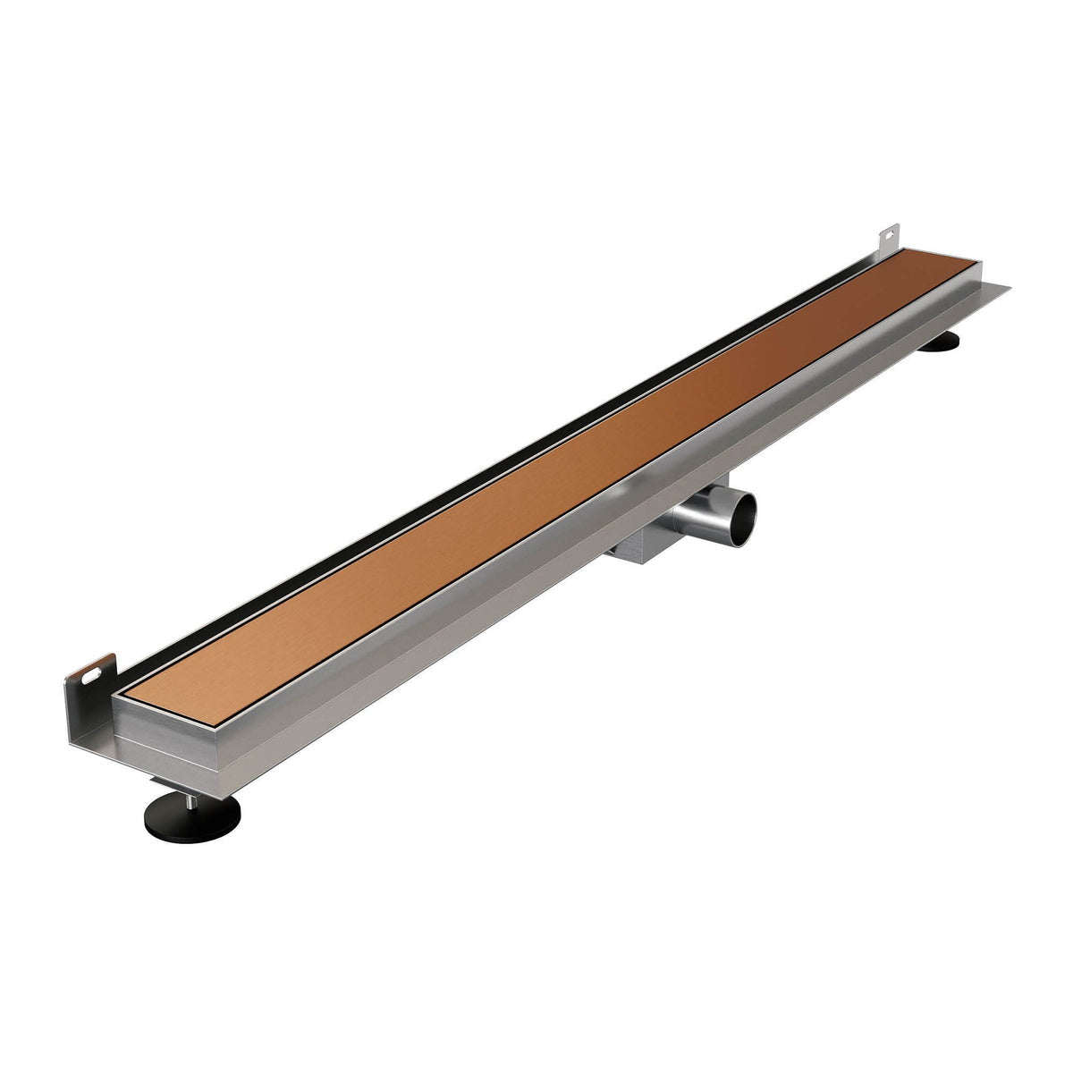 Brauer douchegoot met multifunctioneel rooster en flens voor wandmontage – Geborsteld koper PVD – 90 cm – DR-MRFW90GK