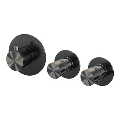 Brauer Edition inbouwthermostaat - inbouwdeel - 3 gladde knoppen - Geborsteld gunmetal PVD