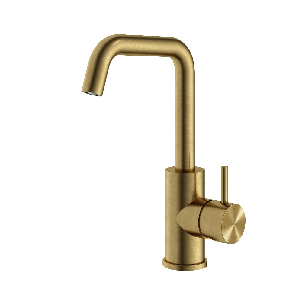 Hotbath Archie AR014 wastafelmengkraan met draaibare uitloop – Geborsteld messing PVD