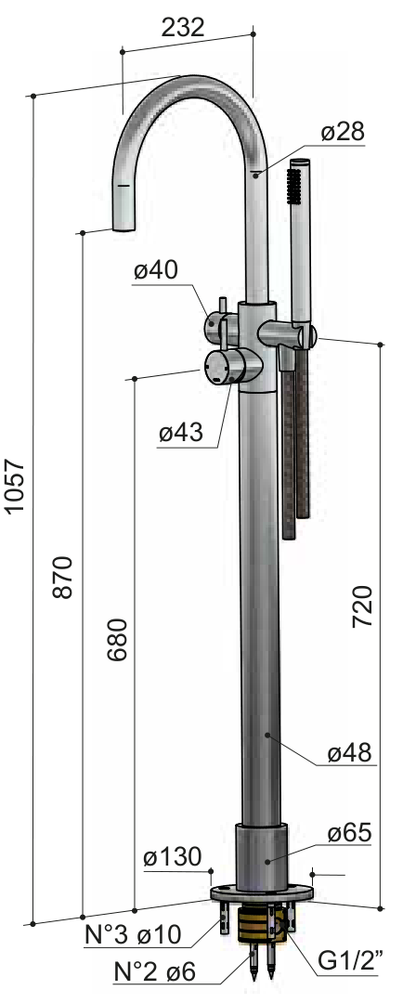 Hotbath AR077EXT technische illustratie; gekozen kleur niet weergegeven