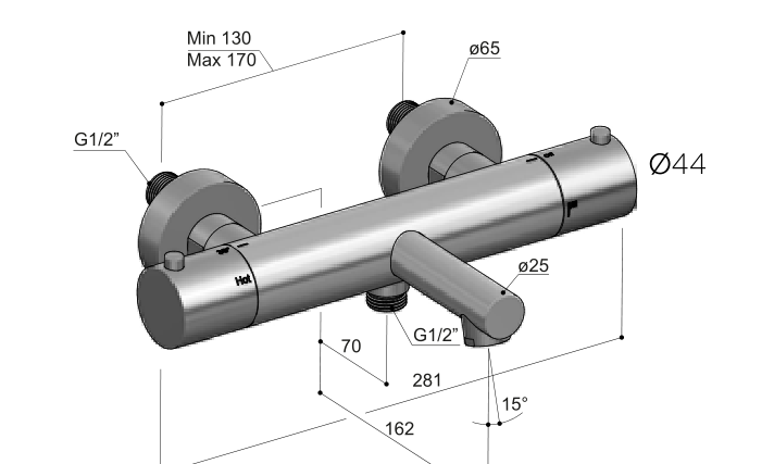 Hotbath AR122 – technische illustratie; gekozen kleur wordt niet weergegeven