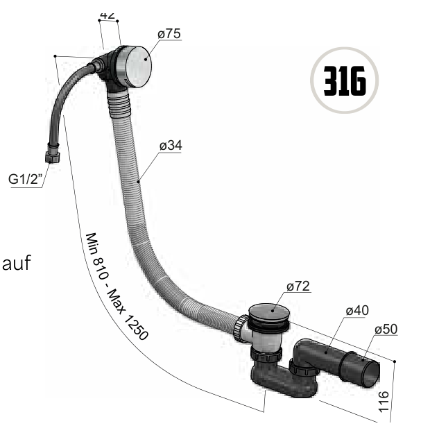 Hotbath AR133 technische illustratie; gekozen kleur niet weergegeven