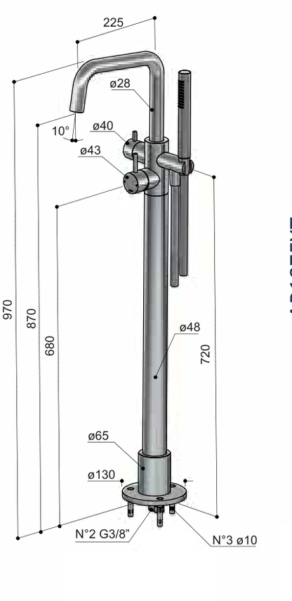 Hotbath AR187EXT technische illustratie; gekozen kleur niet weergegeven