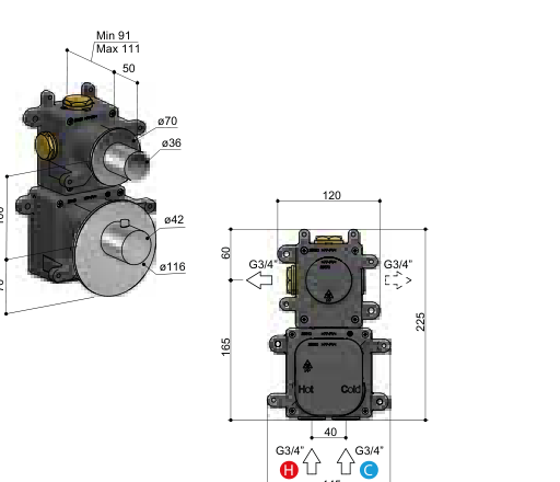 Hotbath ARHF011 – technische illustratie, geen kleurweergave