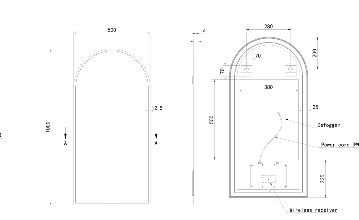 Hotbath BOW510 – technische illustratie, geen kleurweergave