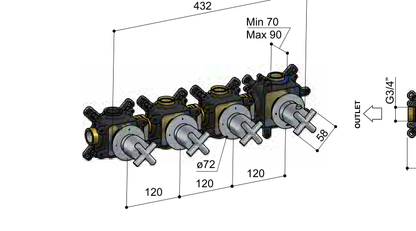 Hotbath C7070EXT technische illustratie; gekozen kleur niet weergegeven