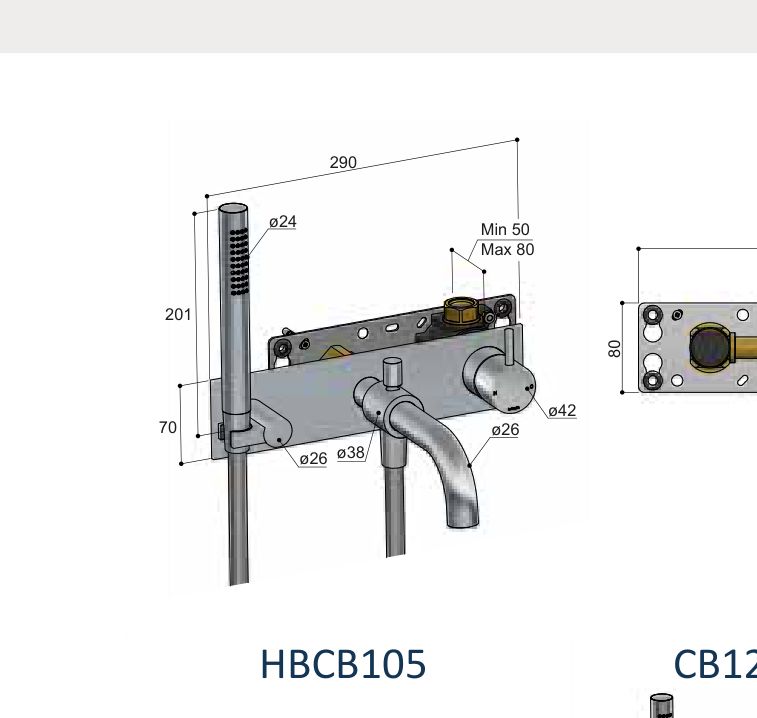 Hotbath CB127EXT technische illustratie; gekozen kleur niet weergegeven