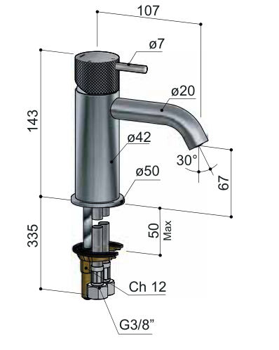 Hotbath CX003C – technische illustratie; gekozen kleur wordt niet weergegeven