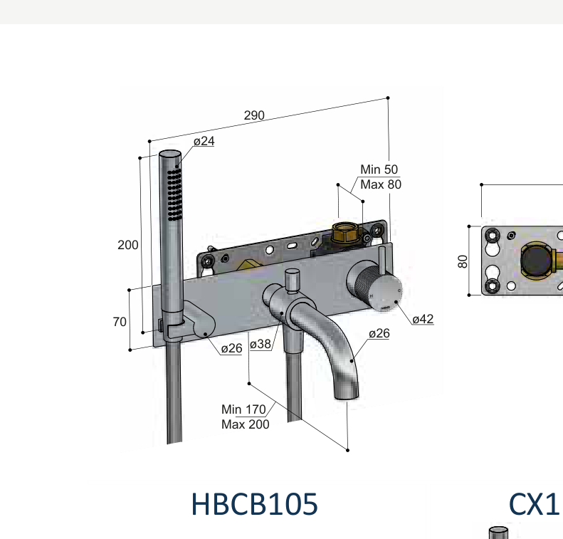 Hotbath CX127EXT technische illustratie; gekozen kleur niet weergegeven