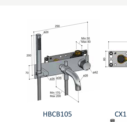 Hotbath CX127EXT technische illustratie; gekozen kleur niet weergegeven