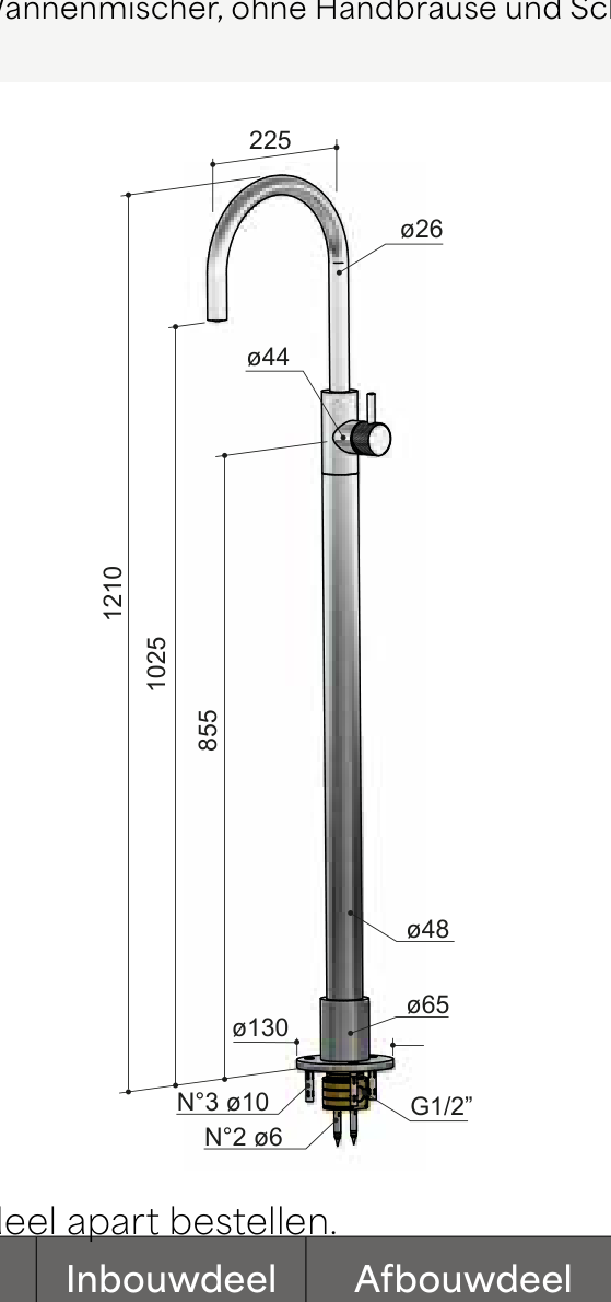 Hotbath CX178WEXT technische illustratie; gekozen kleur niet weergegeven