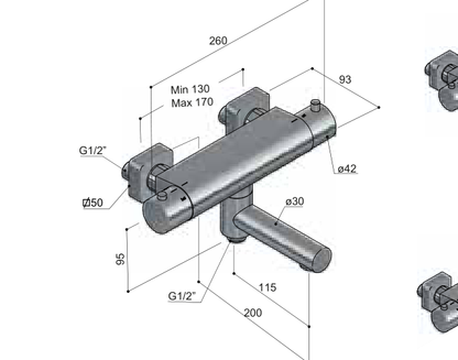 Hotbath GL020 technische illustratie; gekozen kleur niet weergegeven