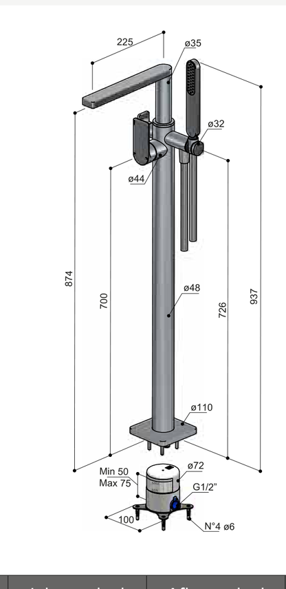 Hotbath GL177EXT technische illustratie; gekozen kleur niet weergegeven