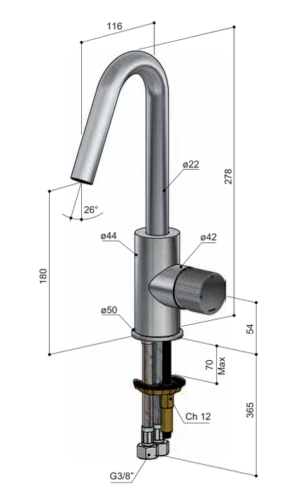 Hotbath GY004D – technische illustratie; gekozen kleur wordt niet weergegeven