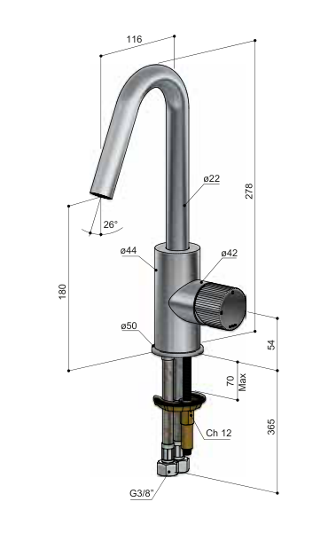 Hotbath GY004R – technische illustratie; gekozen kleur wordt niet weergegeven