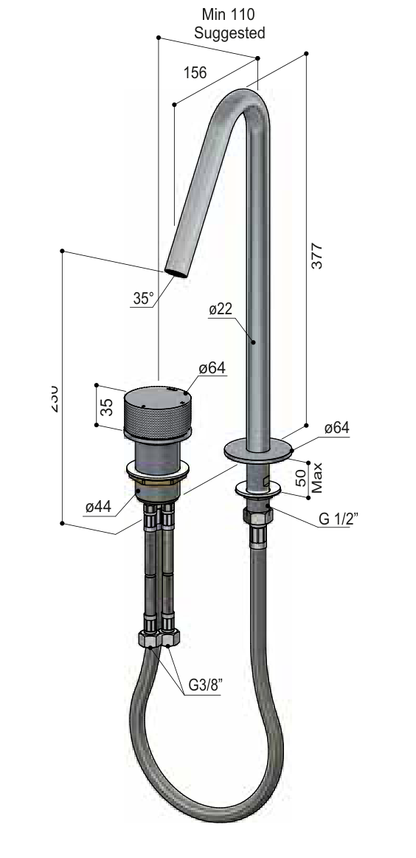 Hotbath GY023HD technische illustratie; gekozen kleur niet weergegeven
