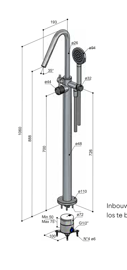 Hotbath GY177DEXT technische illustratie; gekozen kleur niet weergegeven