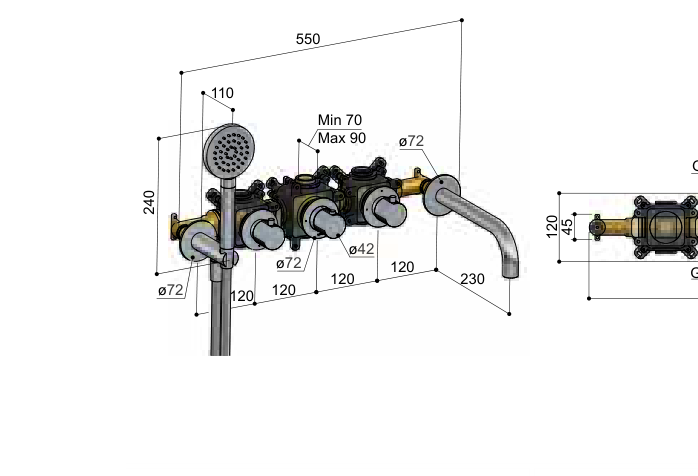 Hotbath GY7072REXT technische illustratie; gekozen kleur niet weergegeven