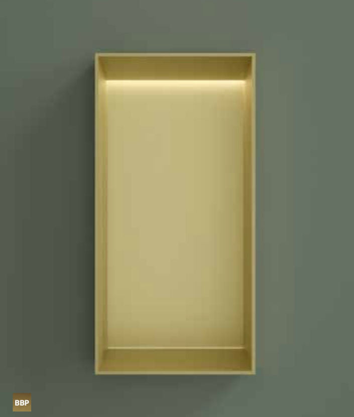 Hotbath BOX015FLBBP – Inbouwbox of inbouwnis 30x15x10cm frameless + LED – Geborsteld messing PVD