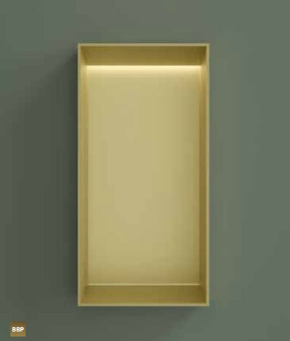 Hotbath BOX015FLBBP – Inbouwbox of inbouwnis 30x15x10cm frameless + LED – Geborsteld messing PVD