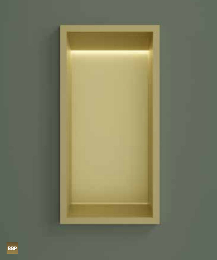 Hotbath BOX015LBCP – Inbouwbox of inbouwnis 30x15x10cm with LED IP44 – Geborsteld koper PVD