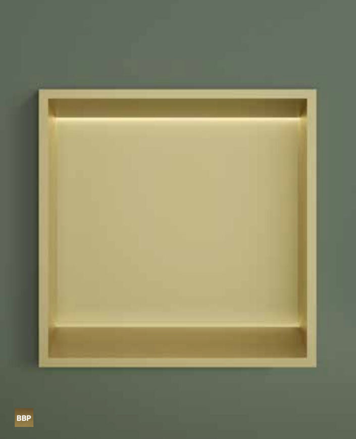 Hotbath BOX030LBGP – Inbouwbox of inbouwnis 30x30x10cm with LED IP44 – Geborsteld gunmetal PVD