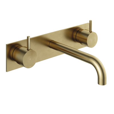 Hotbath CB006TEXT18BB – Afbouwdeel - Wastafelmengkraan 3 gats inbouwbrug achterplaat 18CM uitloop – Geborsteld messing