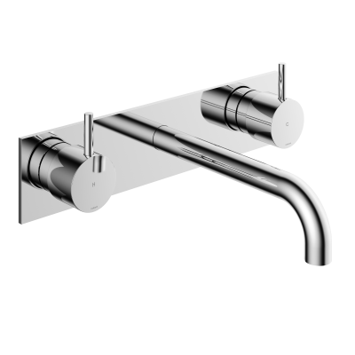 Hotbath CB006TEXT18CR – Afbouwdeel - Wastafelmengkraan 3 gats inbouwbrug achterplaat 18CM uitloop – Chroom