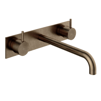 Hotbath CB006TEXT25AB – Afbouwdeel - Wastafelmengkraan 3 gats inbouwbrug achterplaat 25CM uitloop – Verouderd messing