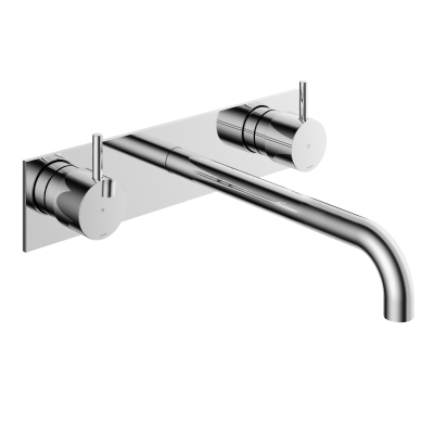 Hotbath CB006TEXT25CR – Afbouwdeel - Wastafelmengkraan 3 gats inbouwbrug achterplaat 25CM uitloop – Chroom