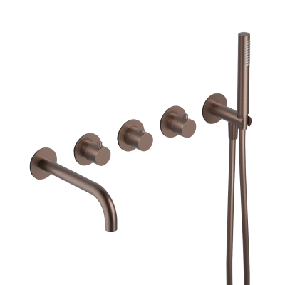Hotbath CB7072EXTBCP – Afbouw bad thermostaat met 2 stopkranen met uitloop – Geborsteld koper PVD