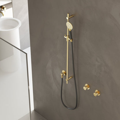 Hotbath M308BBP – Glijstang 90 cm met wandaansluitbocht, doucheslang 1,5 mtr en handdouche – Geborsteld messing PVD