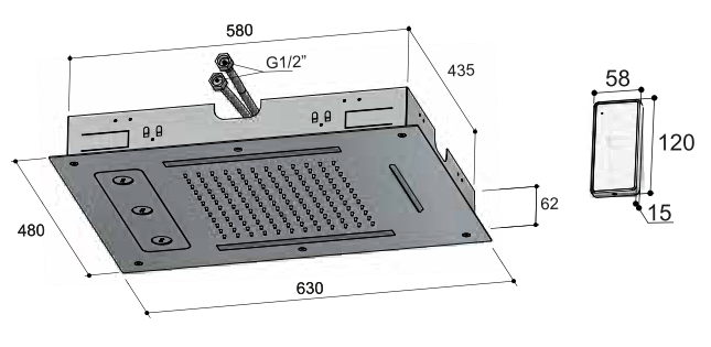 Hotbath M190 – technische illustratie; gekozen kleur wordt niet weergegeven