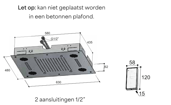 Hotbath M192 – technische illustratie; gekozen kleur wordt niet weergegeven