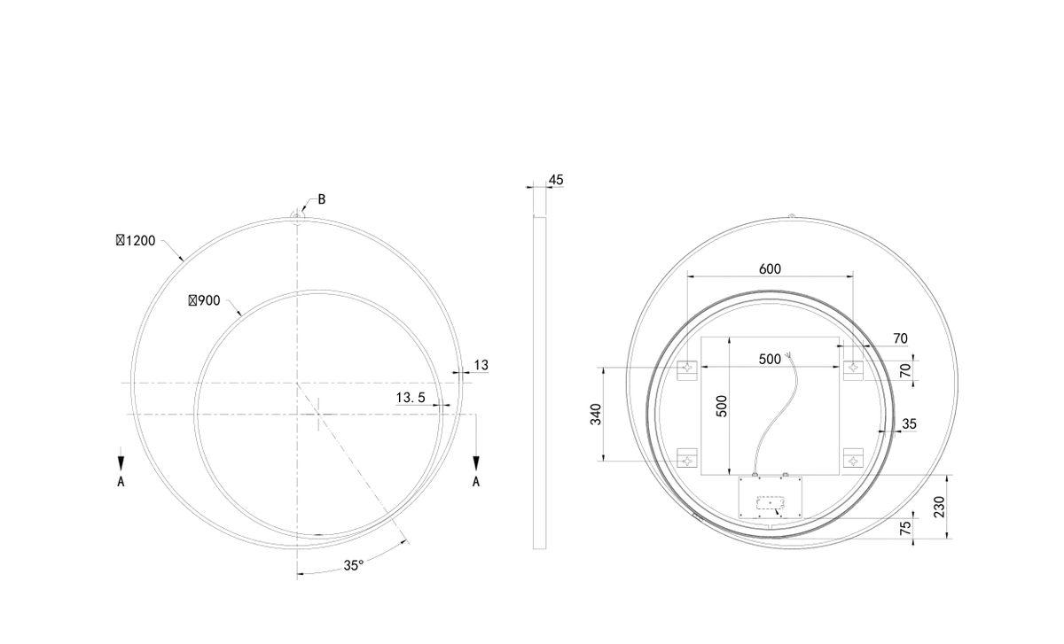Hotbath R2X120 technische illustratie; gekozen kleur niet weergegeven