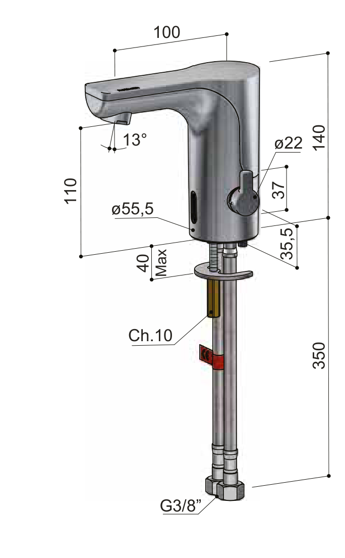 Hotbath TR003 – technische illustratie, geen kleurweergave