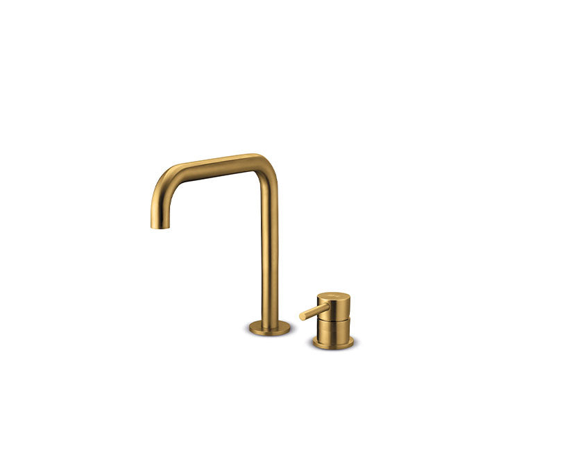 JEE-O slimline 2 gats wastafelkraan laag Mat goud 800-1765