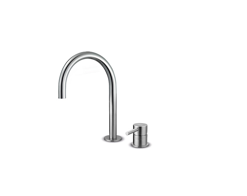 JEE-O slimline 2-gats wastafelkraan laag Geborsteld 800-1790