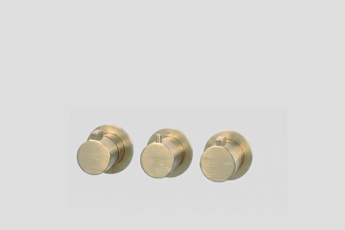 Lagoo Como CM2275 inbouw thermostaat ‘Tripple7’ met 3-weg omstel (afbouwdeel) – Geborsteld champagne PVD