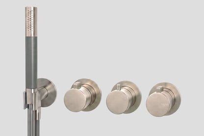 Lagoo Como CM2277 inbouw thermostaat ‘Tripple7’ met 3-weg omstel (afbouwdeel), handdouche en doucheslang – Geborsteld nikkel