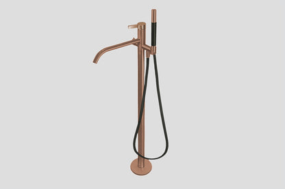 Lagoo Como CM3204 vrijstaande badmengkraan (afbouwdeel) met vaste uitloop, mixer, handdouche (staaf), doucheslang (150 cm) – Geborsteld koper PVD