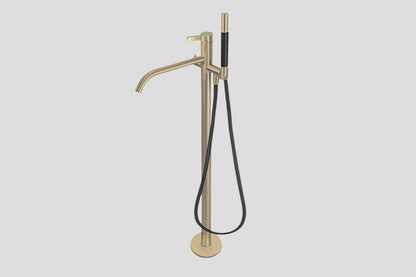 Lagoo Como CM3204 vrijstaande badmengkraan (afbouwdeel) met vaste uitloop, mixer, handdouche (staaf), doucheslang (150 cm) – Geborsteld champagne PVD