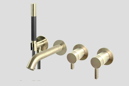 Lagoo Como CM3206 inbouw badmengkraan (afbouwdeel) met uitloop, 2-weg omstel, handdouche (staaf) en doucheslang – Geborsteld champagne PVD