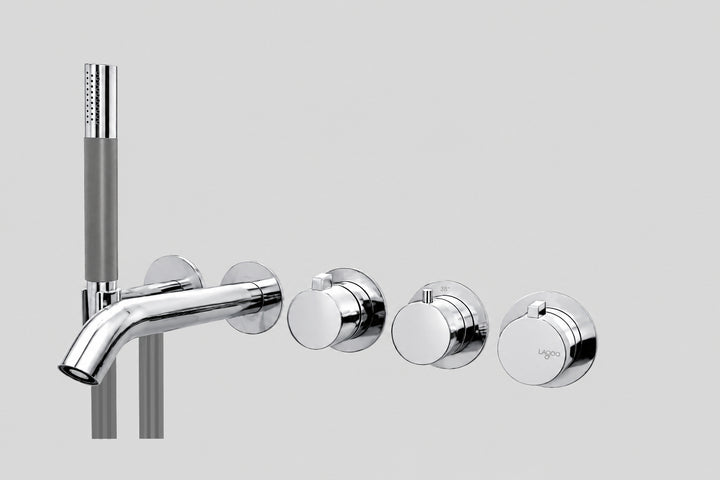 Lagoo Como CM3207 inbouw bad thermostaat ‘Tripple7’ (afbouwdeel) met uitloop, 2-weg omstel en handdouche (staaf) – Chroom